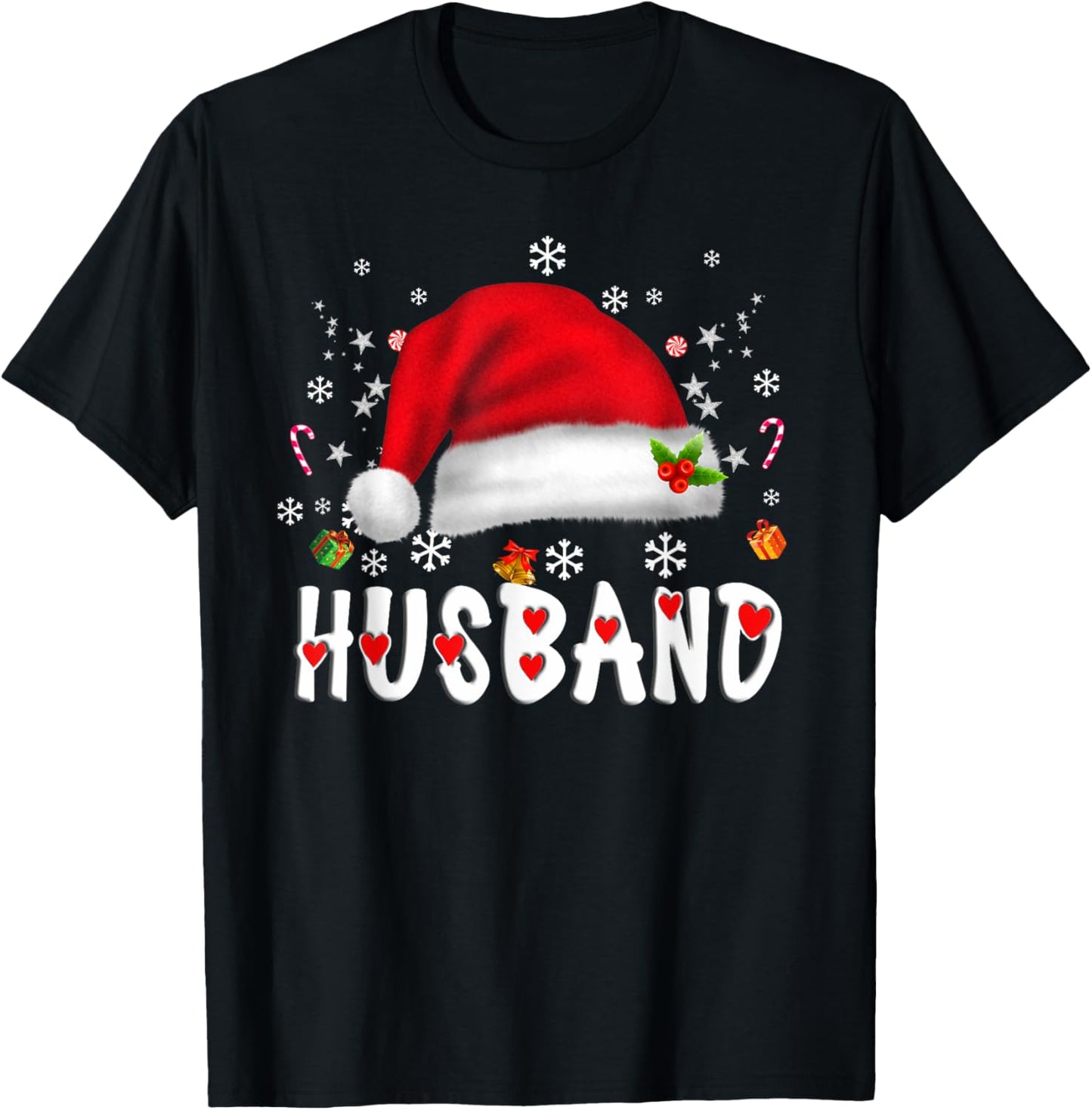 Husband Santa Christmas Family Matching Pajamas Xmas T-Shirt - T-Shirt | Black