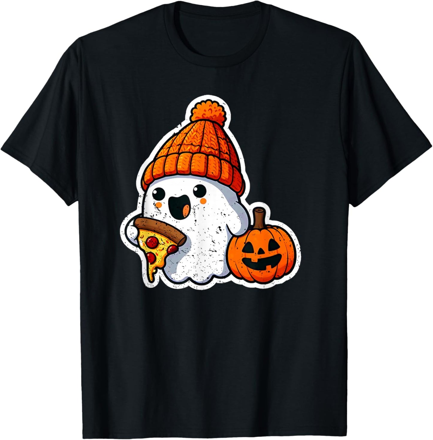 Halloween Ghost Pizza Foodie Cute Costume Girl Kids Women T-Shirt - T-Shirt | Black