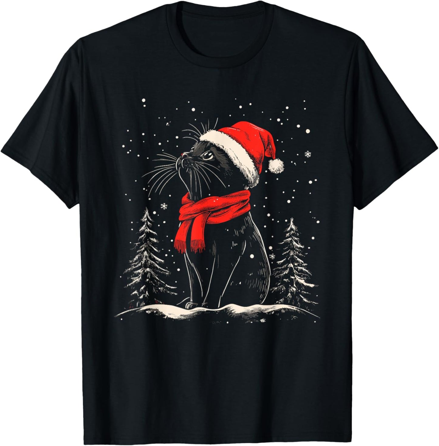 Black Cat Santa Hat Christmas Xmas Kitten T-Shirt - T-Shirt | Black