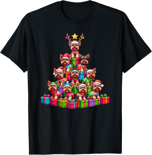 Christmas Tree Yorkshire Terrier Terriers Yorkie T-Shirt - T-Shirt | Black