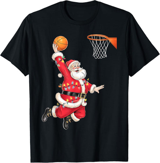 Funny Santa Claus Playing Basketball Merry Christmas Boys T-Shirt - T-Shirt | Black