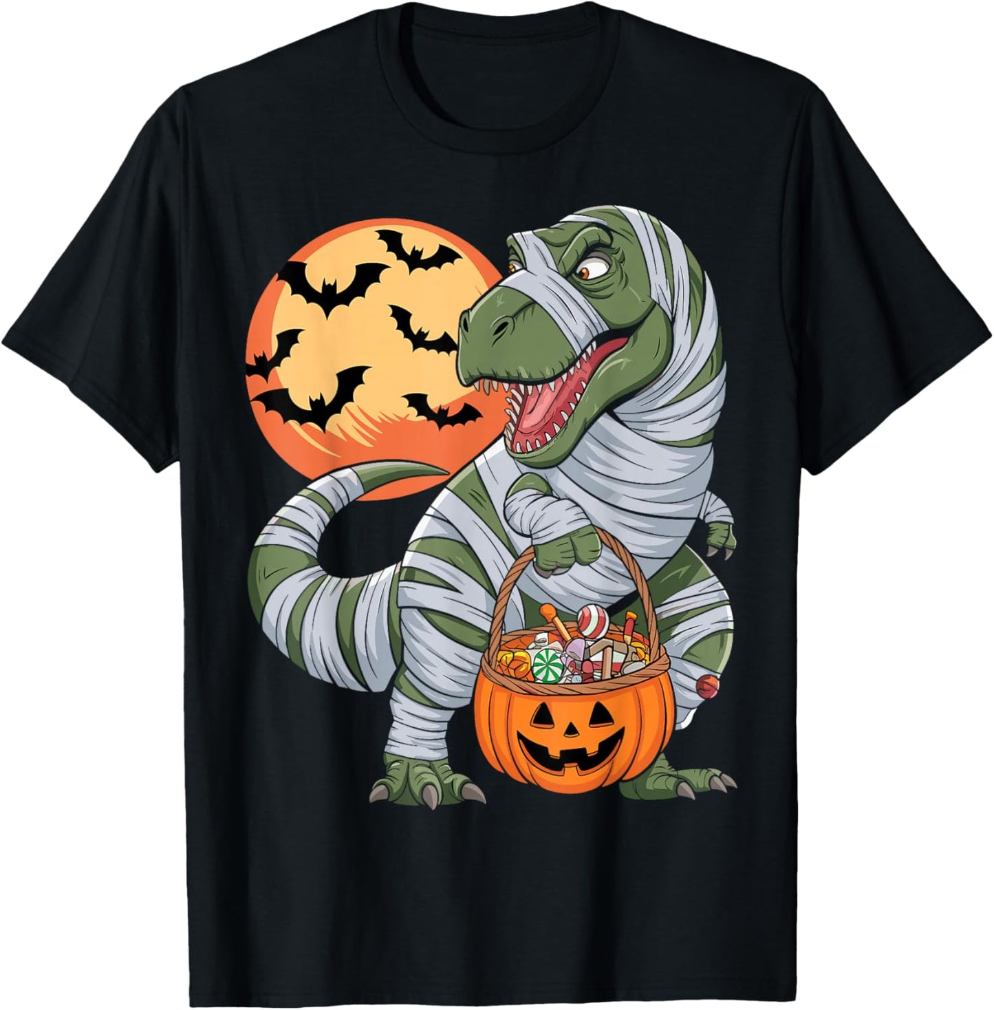 Halloween Boys Dinosaur T rex Mummy Pumpkin T-Shirt - T-Shirt | Black