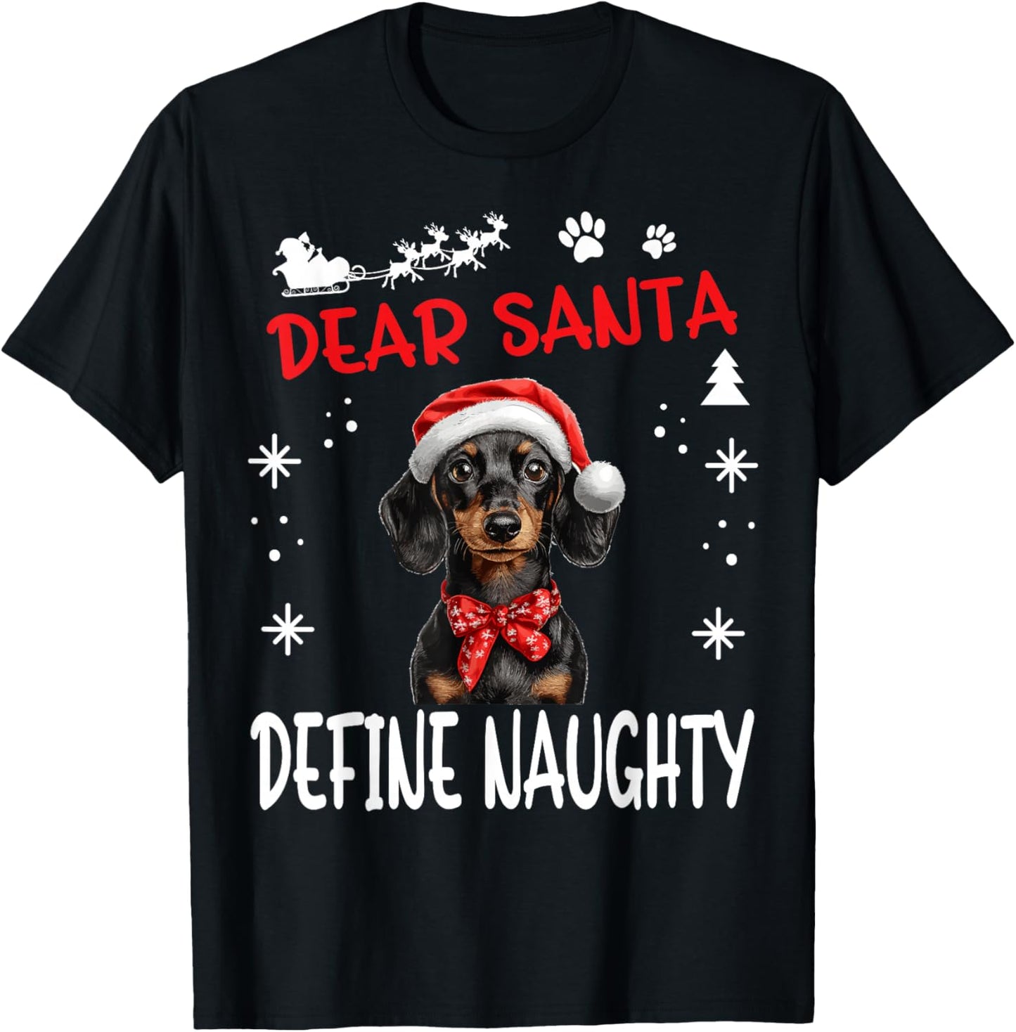 Cute Dachshund Wiener Doxie dog Dog Christmas Dear Santa T-Shirt - T-Shirt | Black