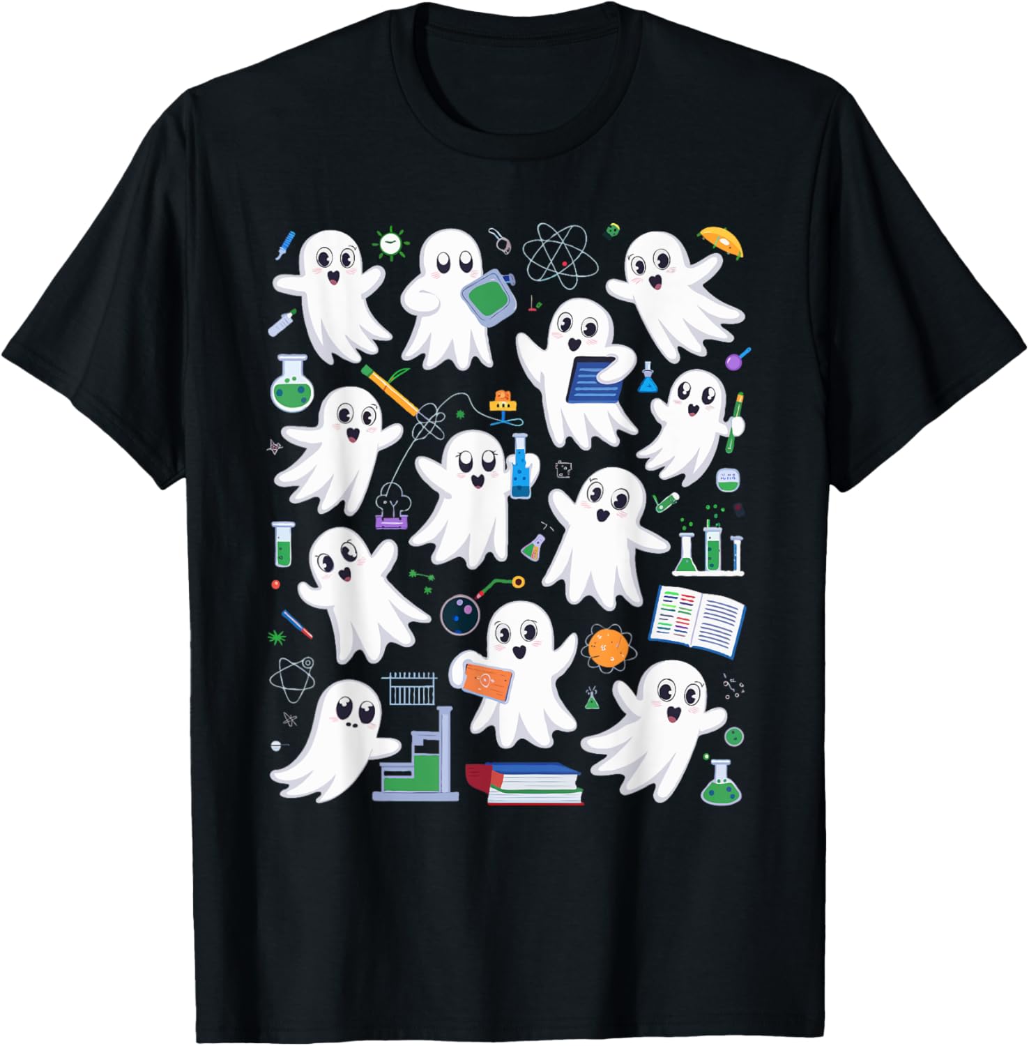 Spooky Ghost Science Teacher Halloween Laboratory Teacher T-Shirt - T-Shirt | Black