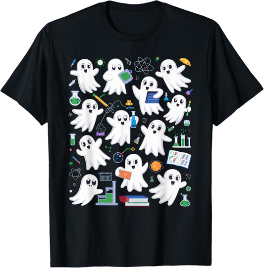 Spooky Ghost Science Teacher Halloween Laboratory Teacher T-Shirt - T-Shirt | Black