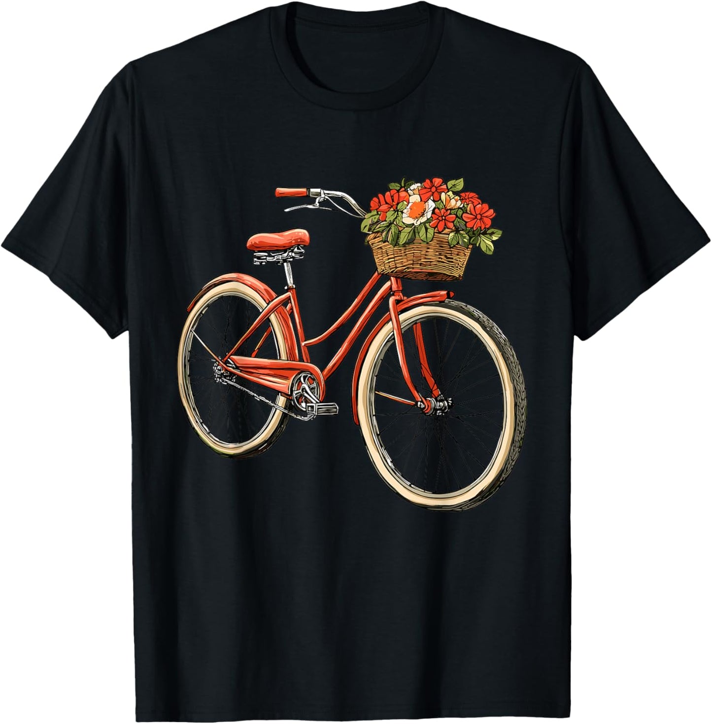 Bicycle with Basket of Flowers, Cyclist T-Shirt - T-Shirt | Black