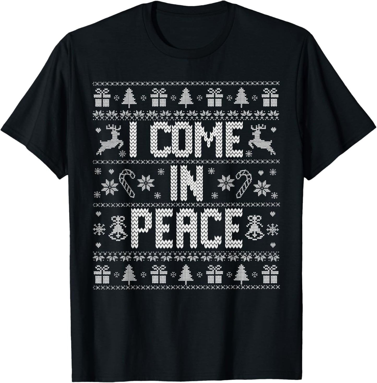 Peace I Come In Peace Merry Christmas Pajamas Couples Ugly T-Shirt - T-Shirt | Black