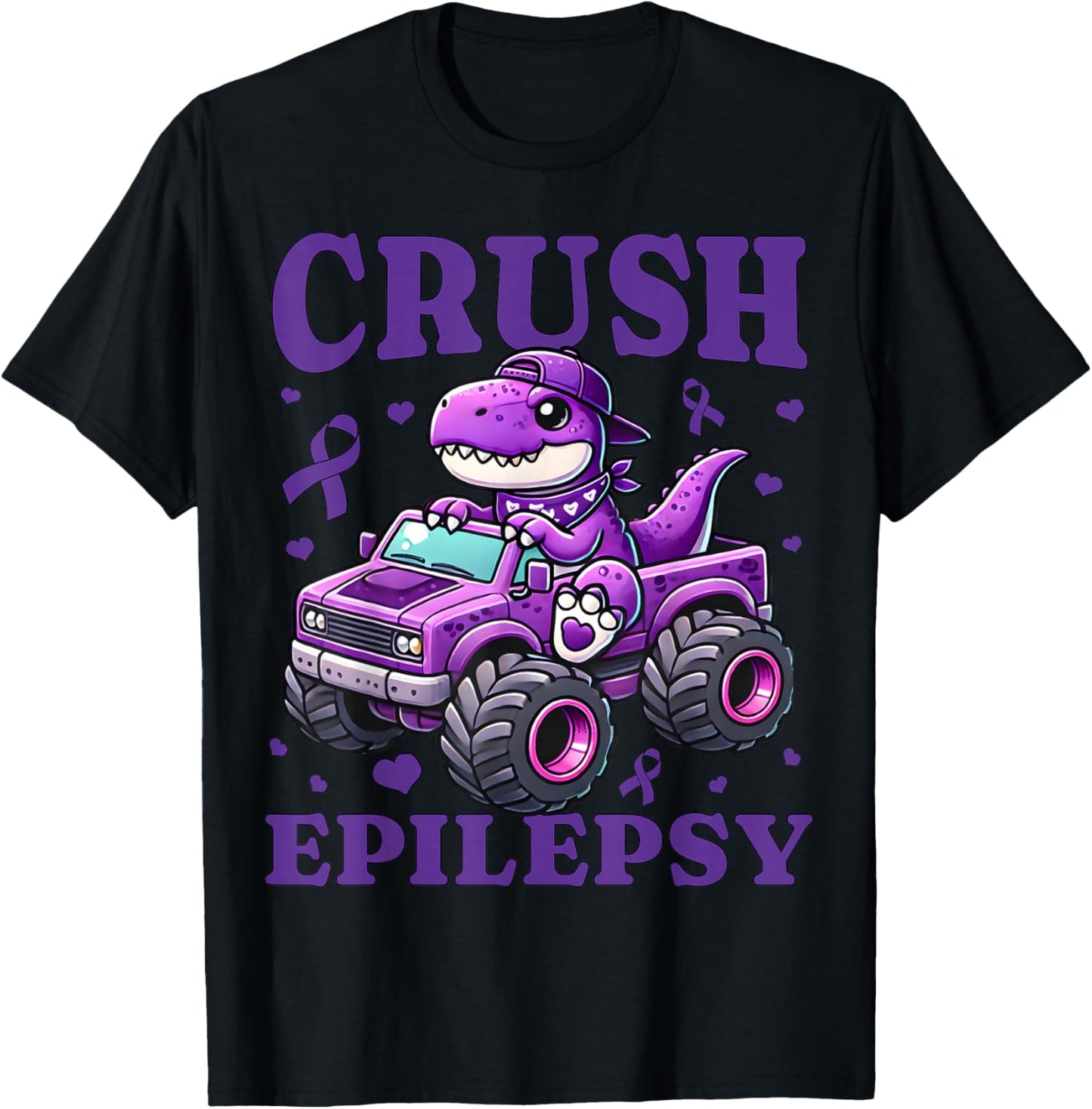 Crush Epilepsy Awareness For Kids Boys Girls Monster Truck T-Shirt - T-Shirt | Black