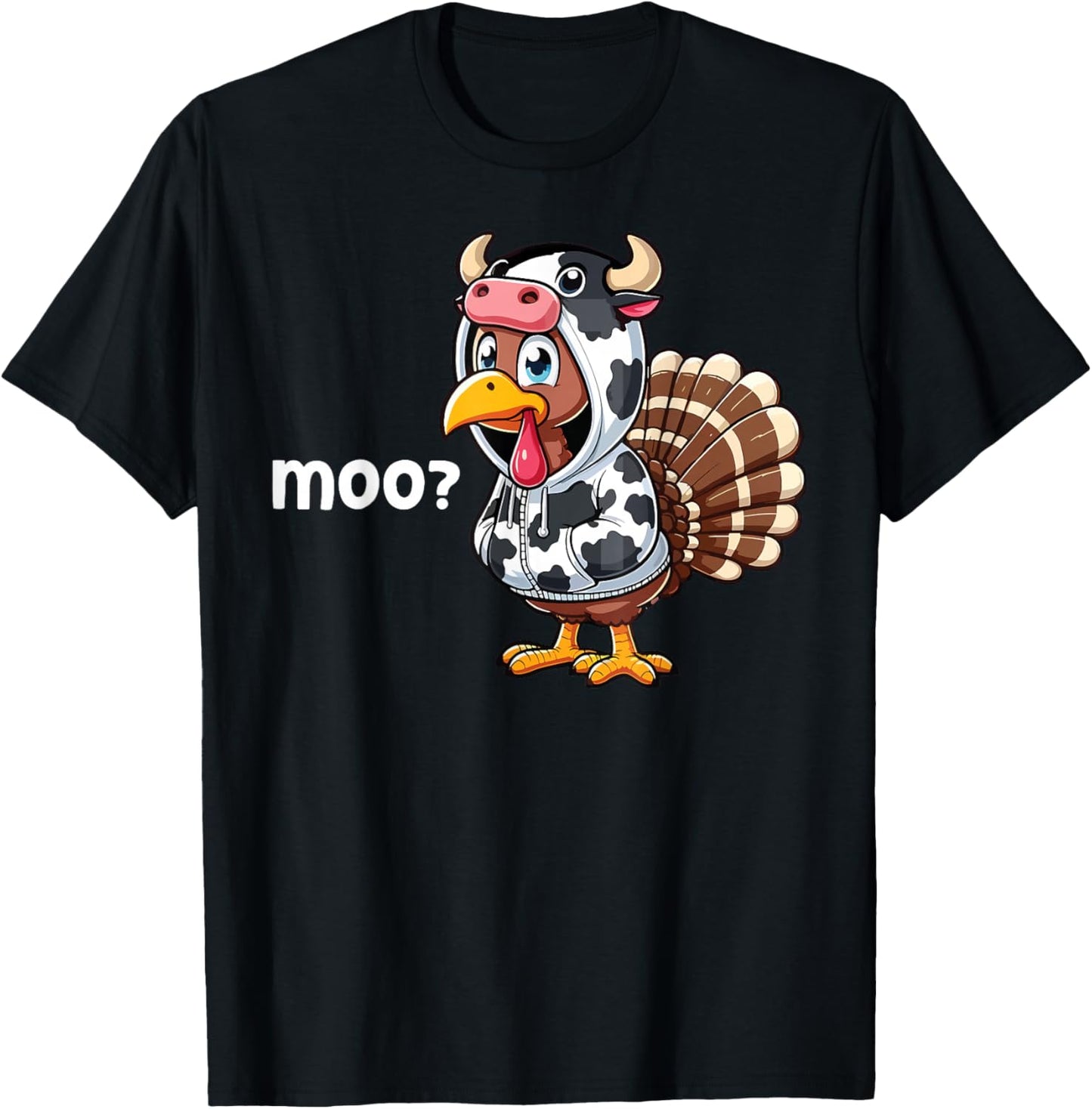 Cute Turkey Moo Cow Funny Turkey Trot Outfit Thanksgiving T-Shirt - T-Shirt | Black