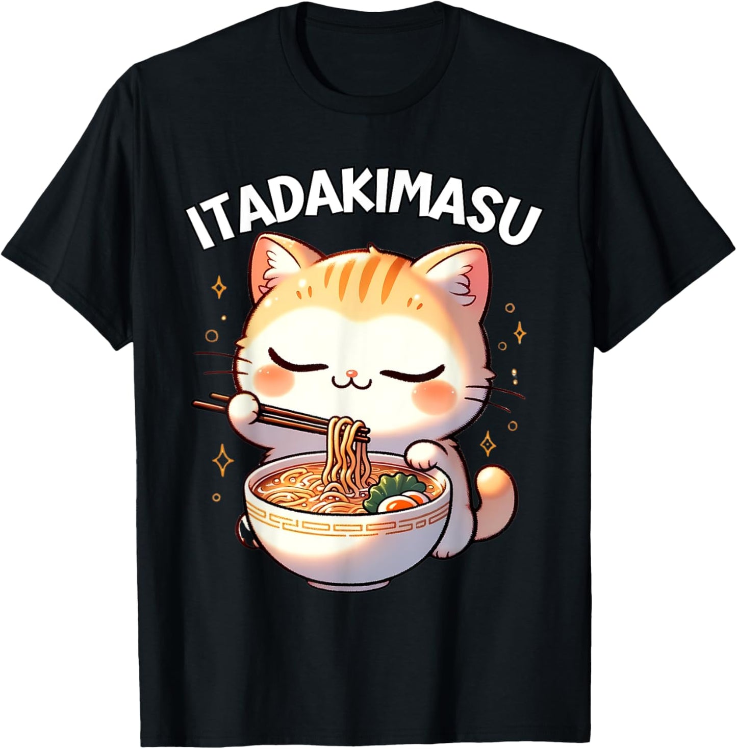 Ramen Cat Kawaii Anime Cat Ramen Lover Itadakimasu T-Shirt - T-Shirt | Black