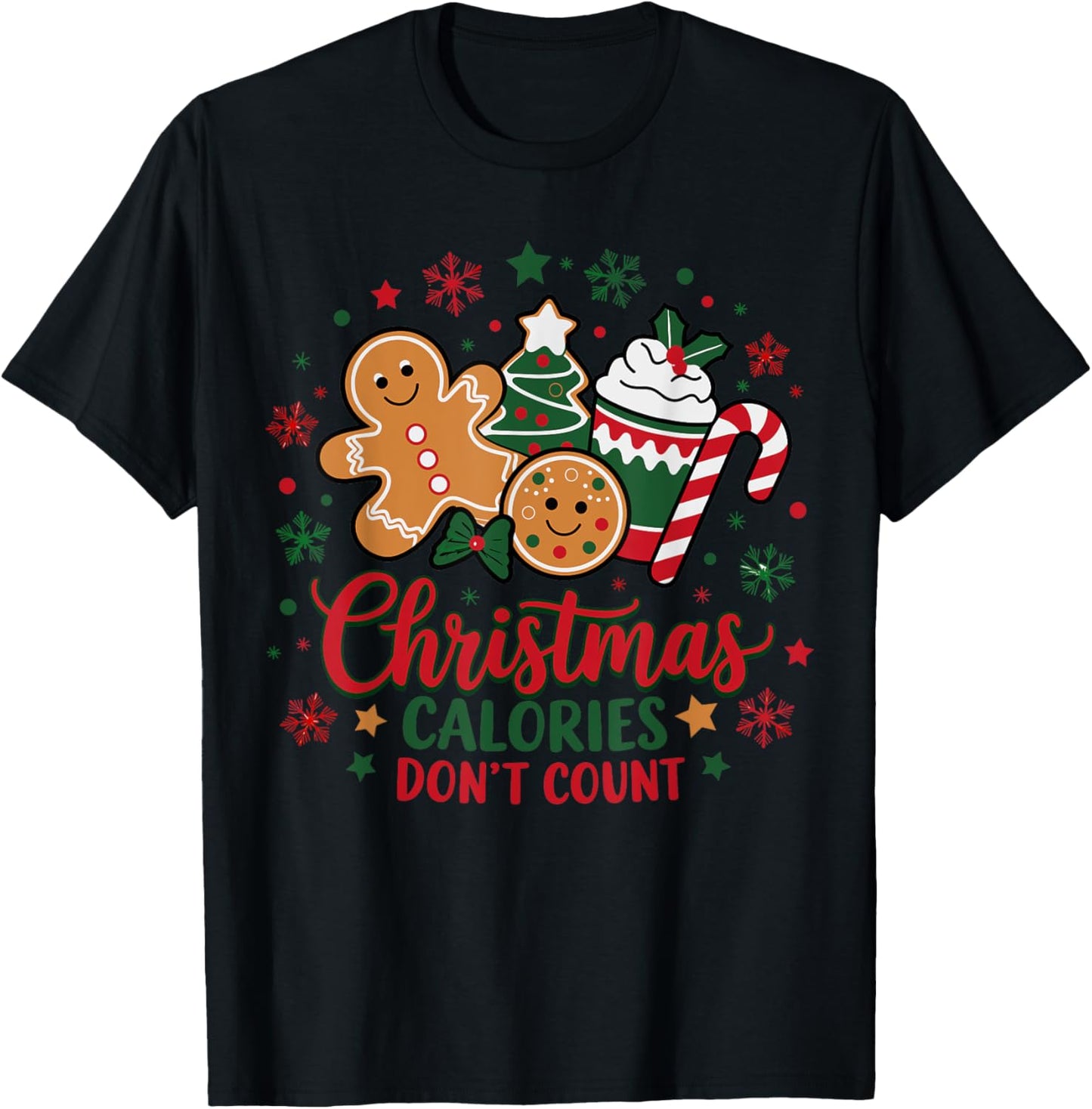 Christmas Calories Don't Count Funny Food Lovers Retro T-Shirt - T-Shirt | Black