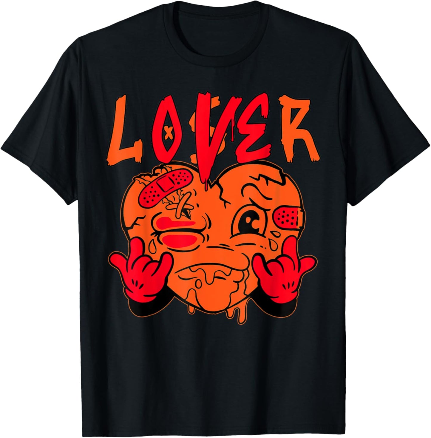 Orange Loser Lover Pink Drip Heart Matching Men Women T-Shirt - T-Shirt | Black