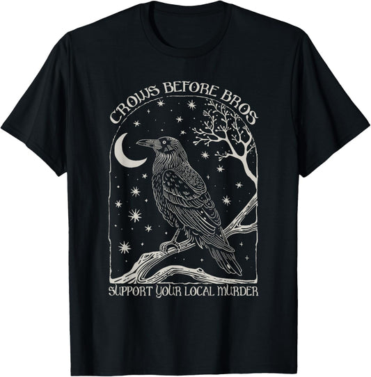 Crows Before Bros Support Your Local Murder Vintage Raven T-Shirt - T-Shirt | Black