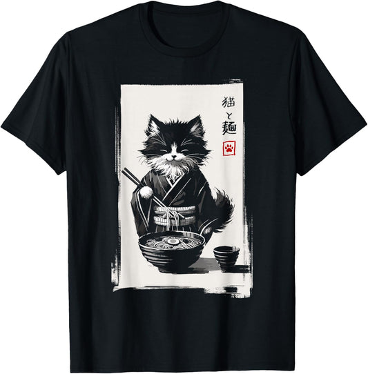 Nerrrdy Kids Anime Cat Ramen , Black, Small, Short Sleeve, , Modern, Retro, Unique Design, Lightweight, Durable T-Shirt - T-Shirt | Black