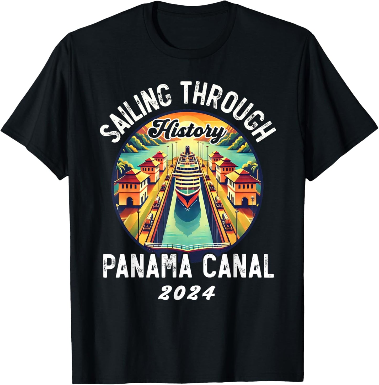 Retro Panama Canal Panama Waterway Sailing Cruising, Vintage T-Shirt - T-Shirt | Black