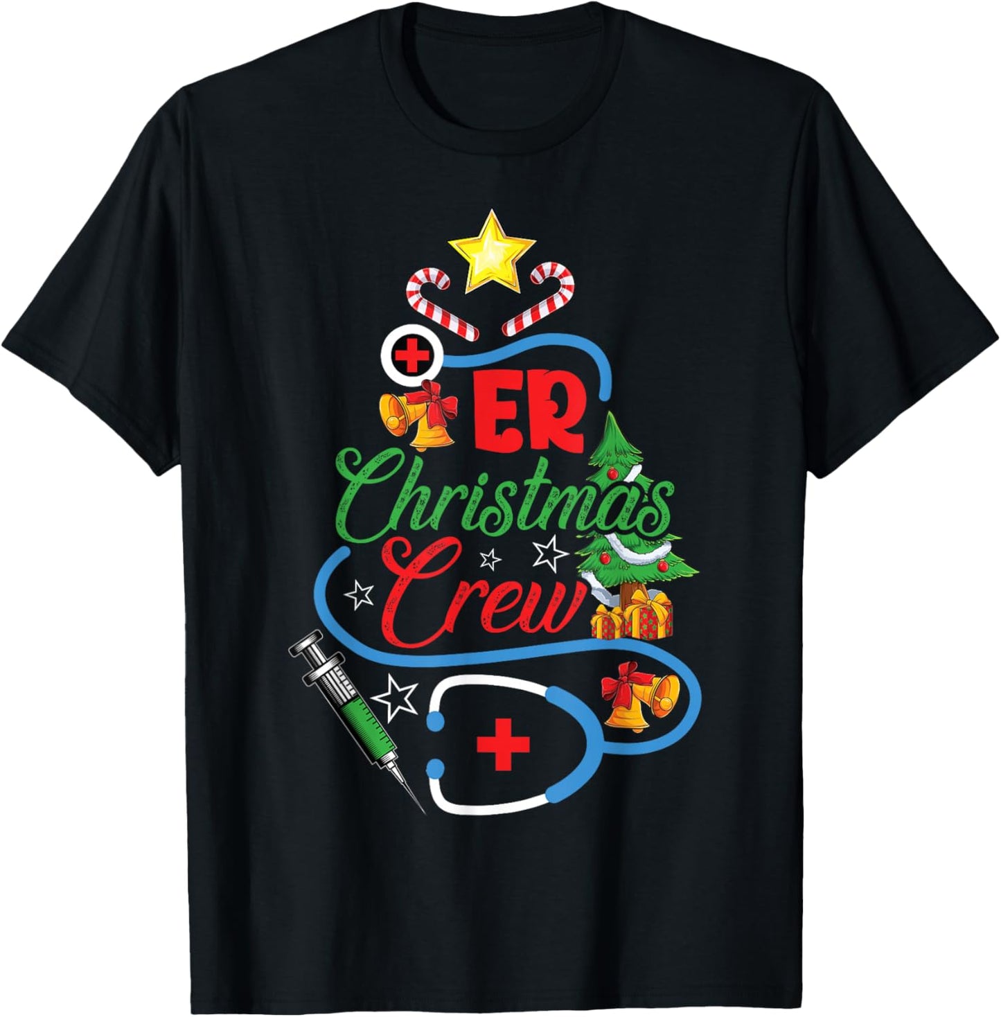 ER Christmas Crew Emergency Room Nurse Xmas Holidays T-Shirt - T-Shirt | Black