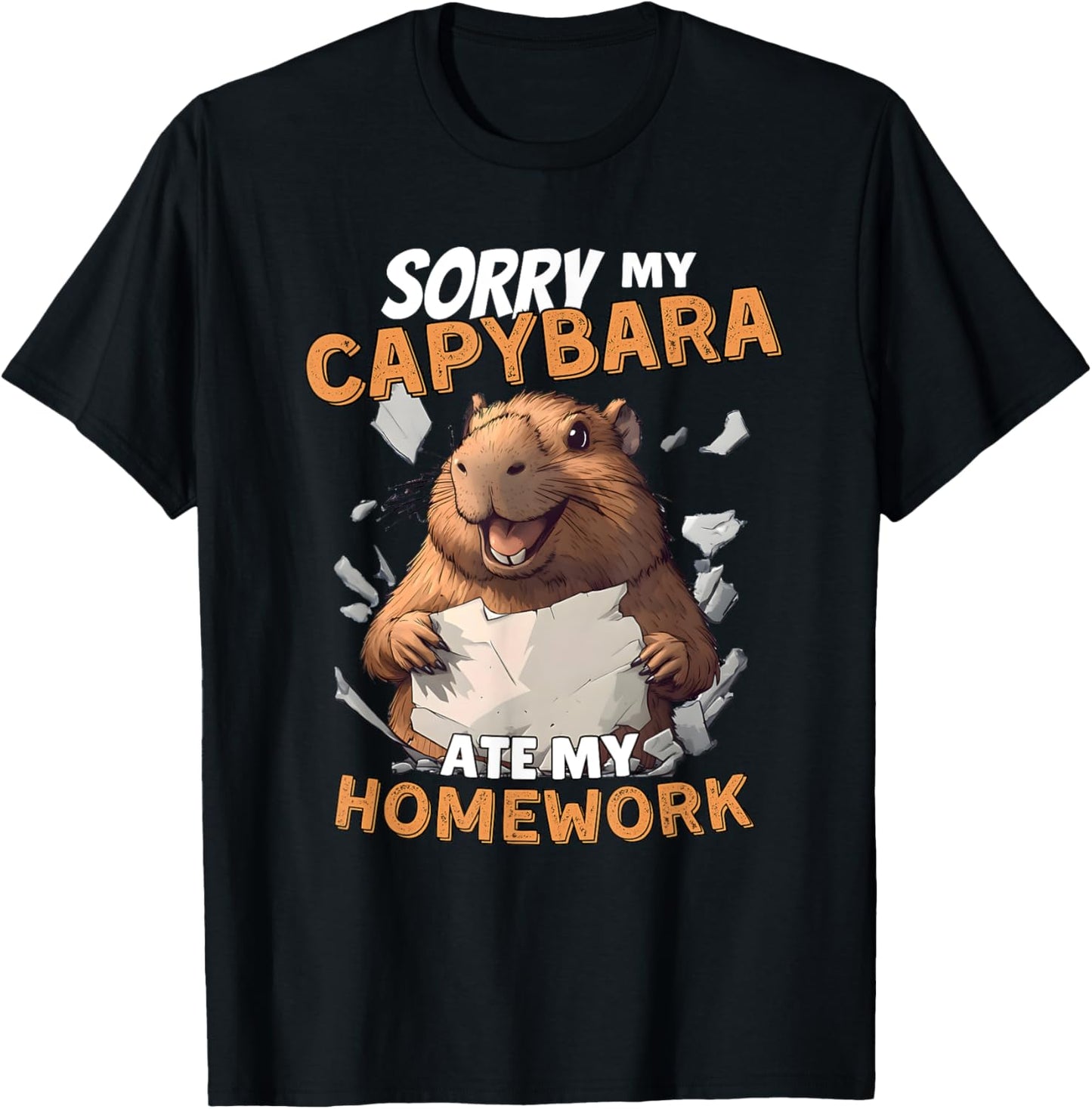 Sorry My Capybara Ate My Homework - Funny Capy Rodent Animal T-Shirt - T-Shirt | Black