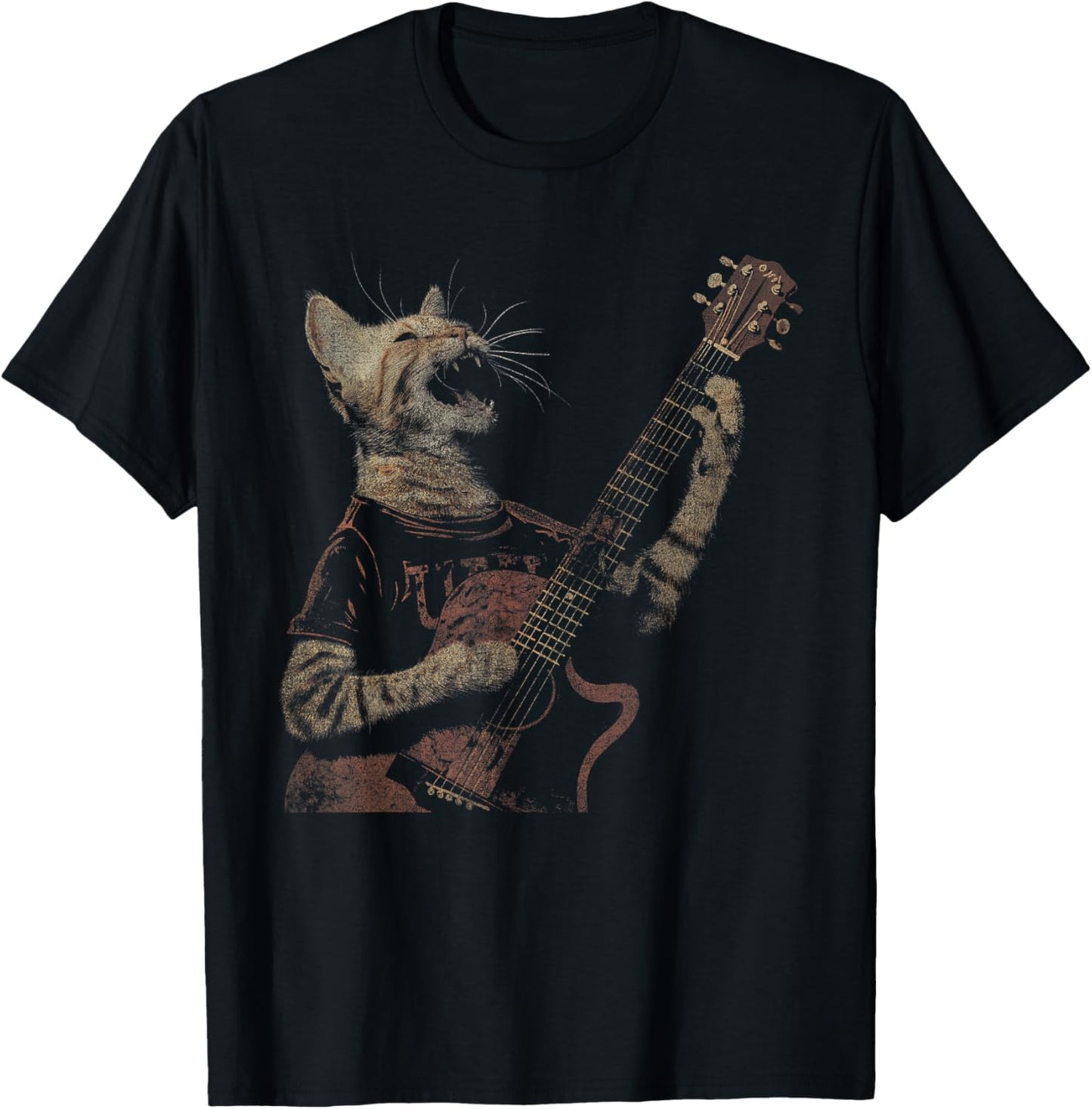 Funny Cat Guitar - Rock and Roll Music Band Concert Vintage T-Shirt - T-Shirt | Black