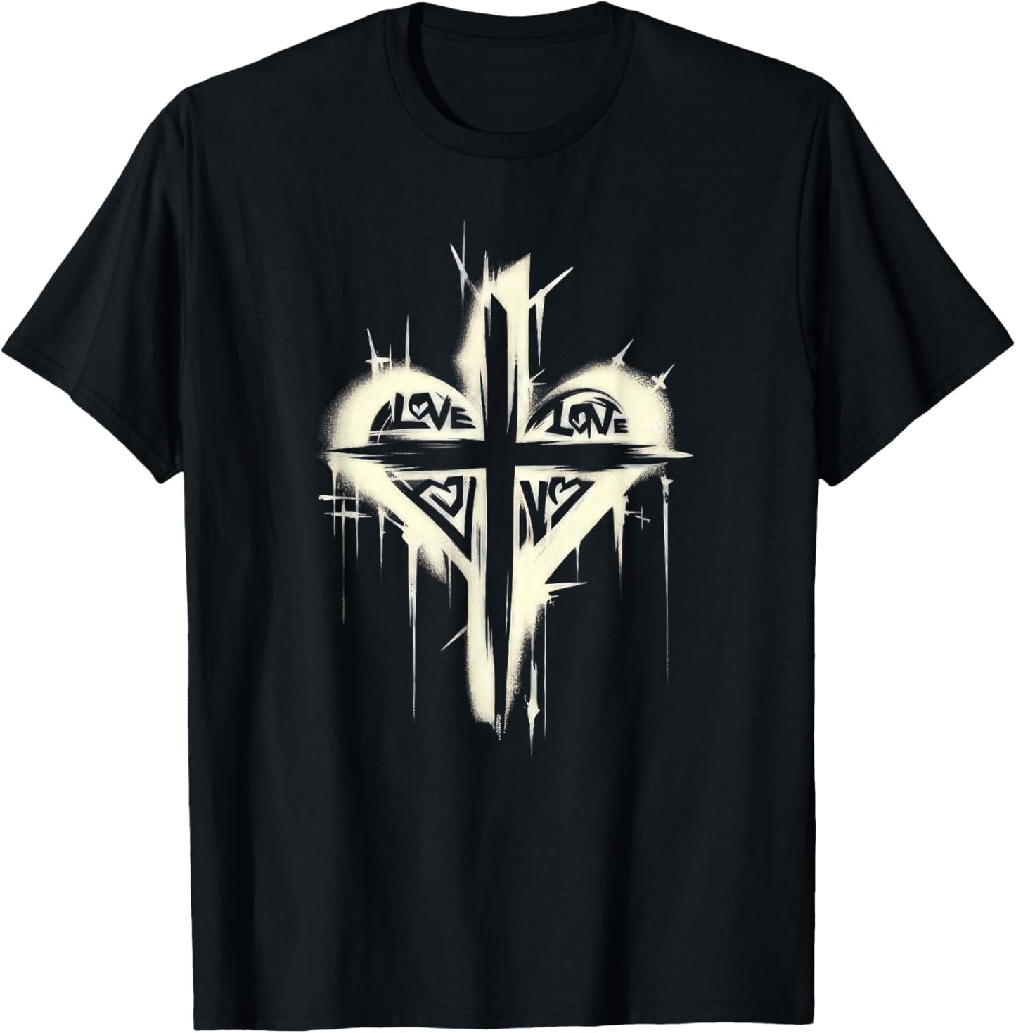 Edgy Punk Art Christian Love Cross Graffiti Graphic Design T-Shirt - T-Shirt | Black