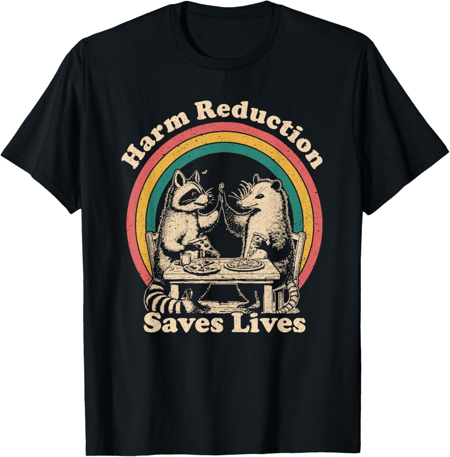 Vintage Raccoon Harm Reduction Overdose Awareness Nurse T-Shirt - T-Shirt | Black