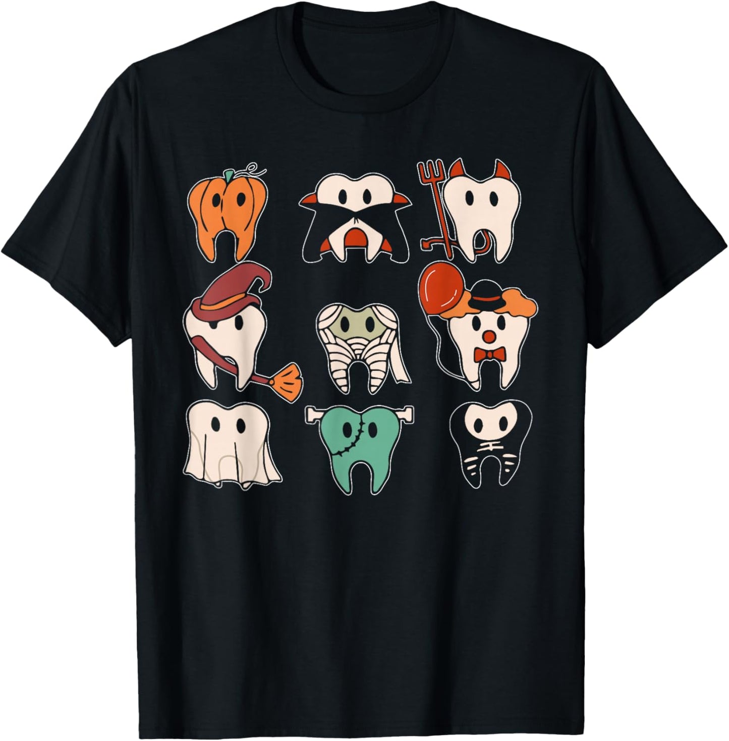Funny Halloween Teeth Ghost Dentist Dental Squad Men Women T-Shirt - T-Shirt | Black