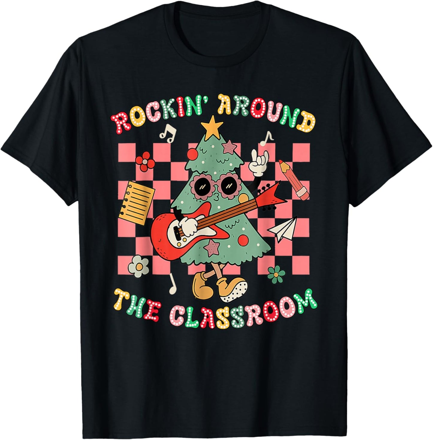 Rocking Around The Classroom Christmas Tree Funny Student T-Shirt - T-Shirt | Black