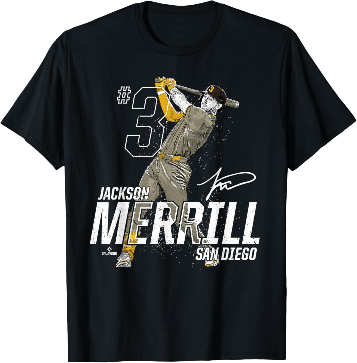 Dynamic Pose Jackson Merrill San Diego Baseball MLBPA T-Shirt - T-Shirt | Black