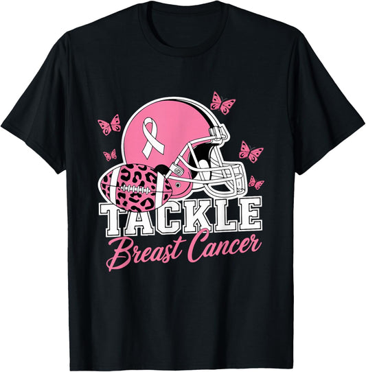 Tackle Breast Cancer Pink Ribbon American Fantasy Football T-Shirt - T-Shirt | Black