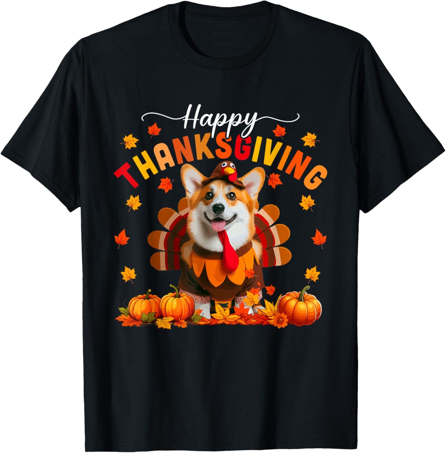 Happy Thanksgiving Corgi Cosplay Fall Turkey Owner Kids T-Shirt - T-Shirt | Black