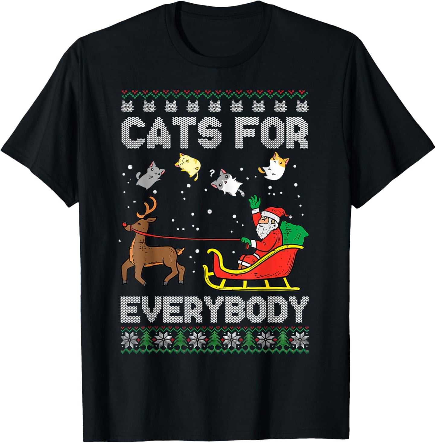 Santa Cats For Everybody Christmas Cat Pajamas Women Men T-Shirt - T-Shirt | Black