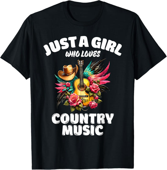 Just A Girl Who Loves Country Music, Music Lover T-Shirt - T-Shirt | Black