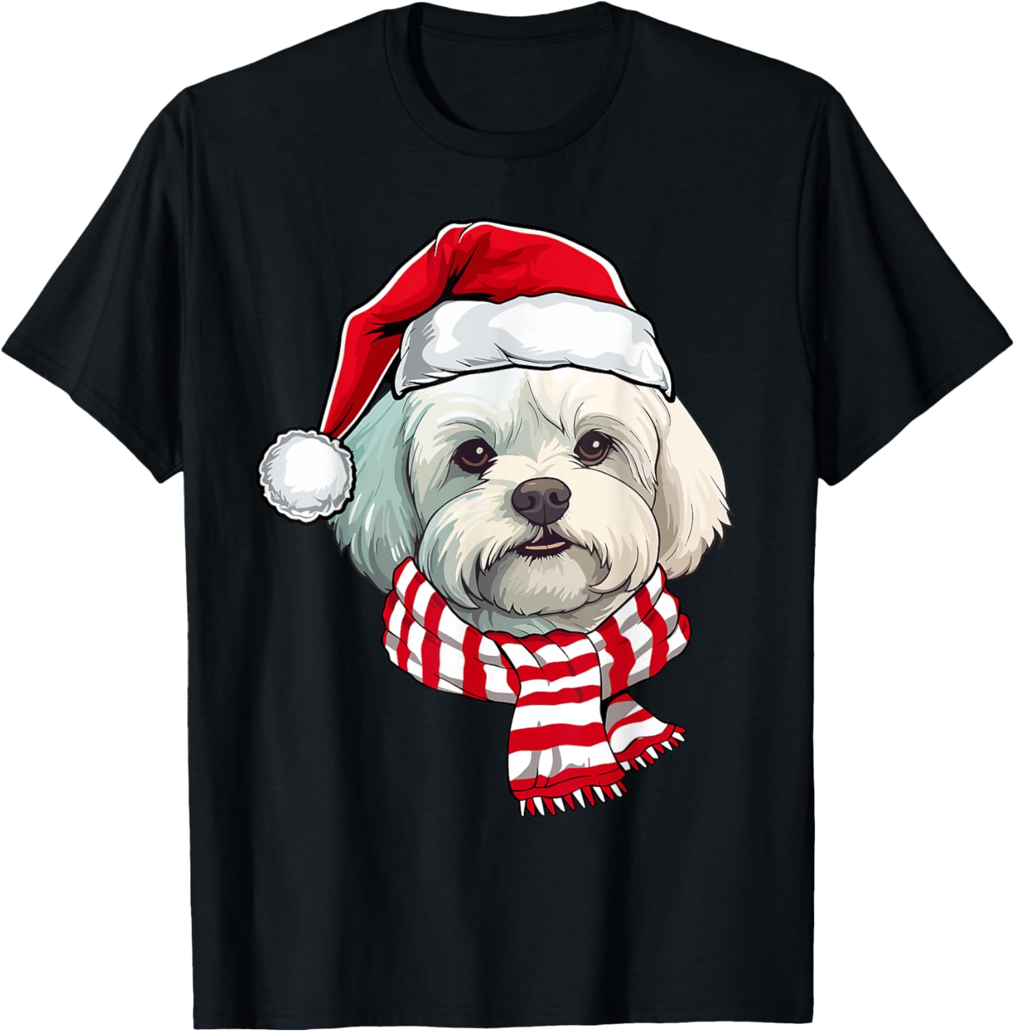 Santa Maltese Christmas Dog Lover Men Women Kids T-Shirt - T-Shirt | Black