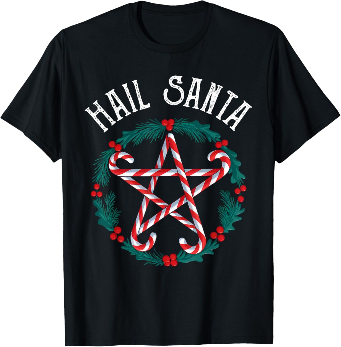 Hail Santa Candy Cane Pentagram Gothmas Funny Goth Christmas T-Shirt - T-Shirt | Black