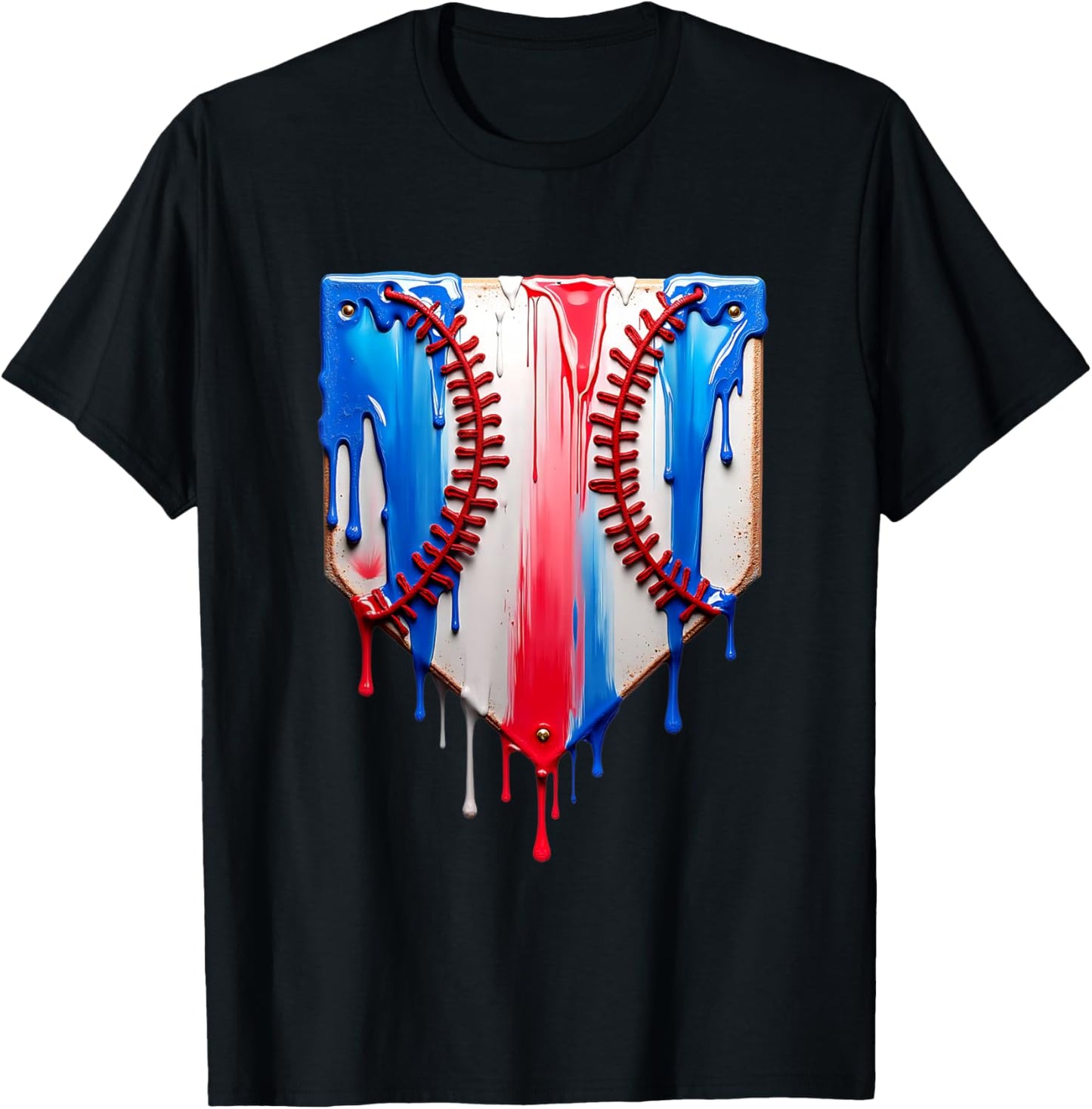 Baseball Plate Drip USA Flag Baseball Softball Drip T-Shirt - T-Shirt | Black