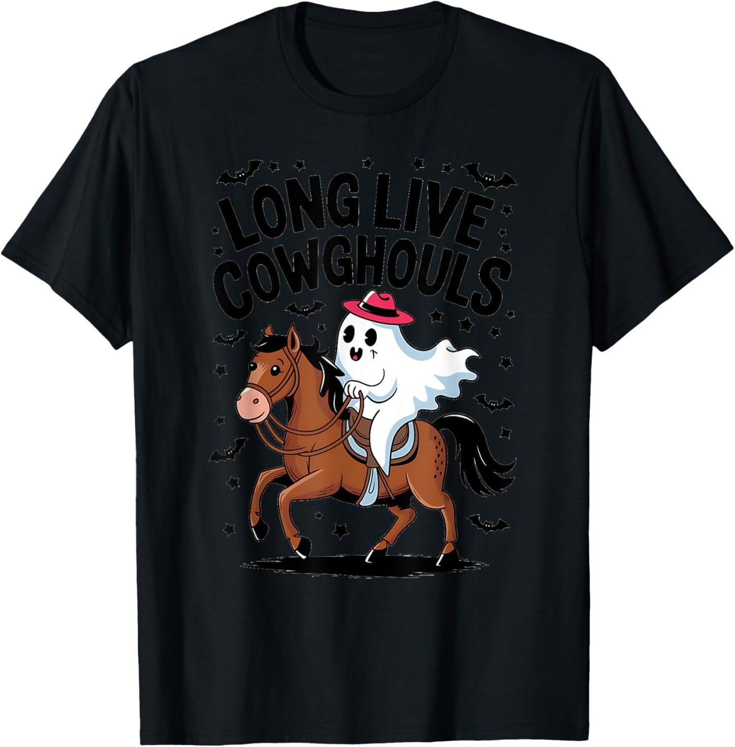 Long Live Cowghouls Spooky Cowgirl Riding Ghost Horse T-Shirt - T-Shirt | Black