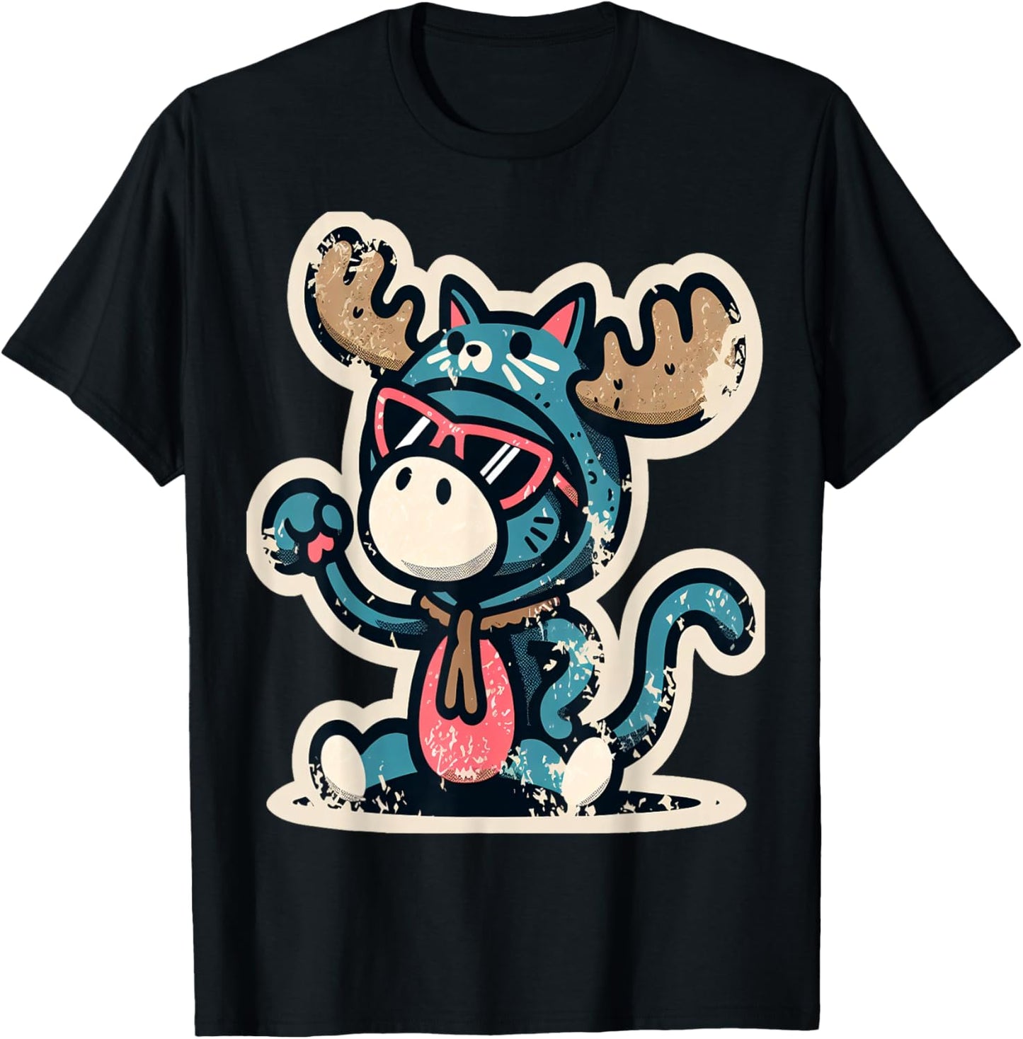 Cute Moose in Cat Costume T-Shirt - T-Shirt | Black