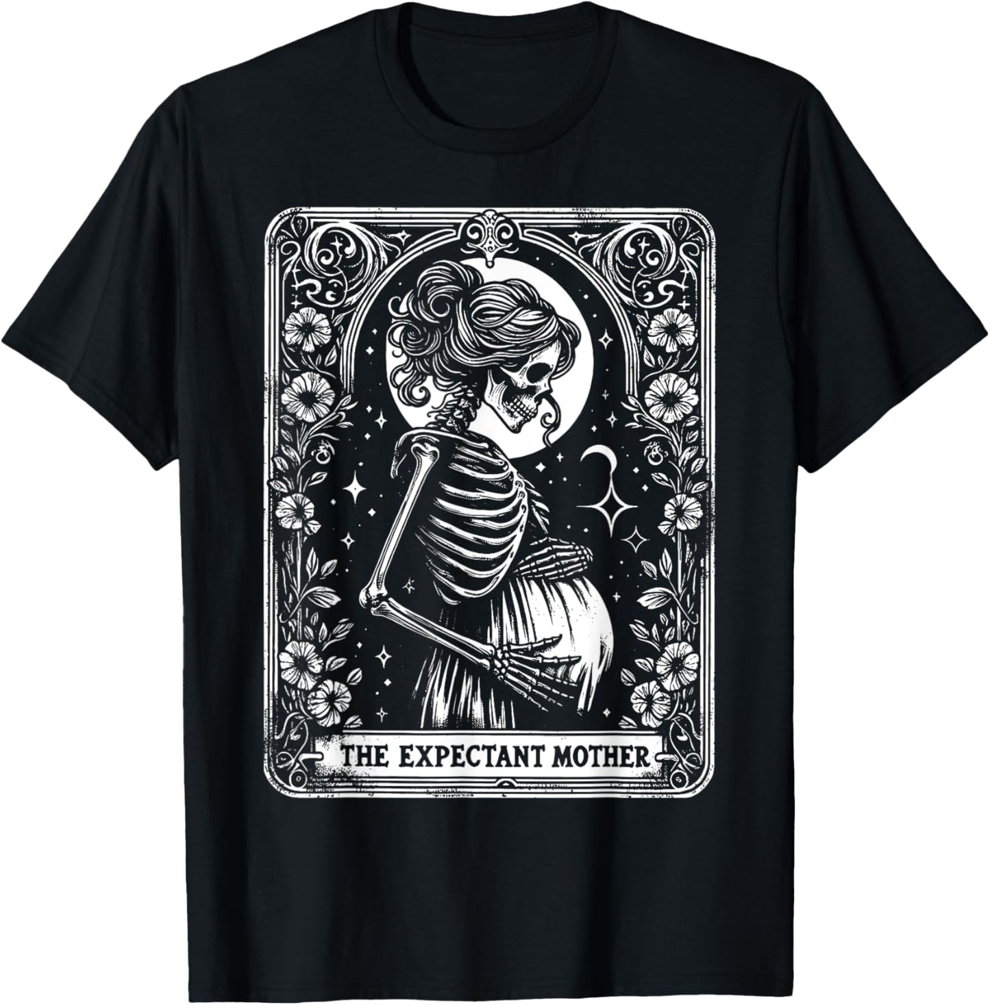 Skeleton Expectant Mother Tarot Card Pregnancy Announcement T-Shirt - T-Shirt | Black
