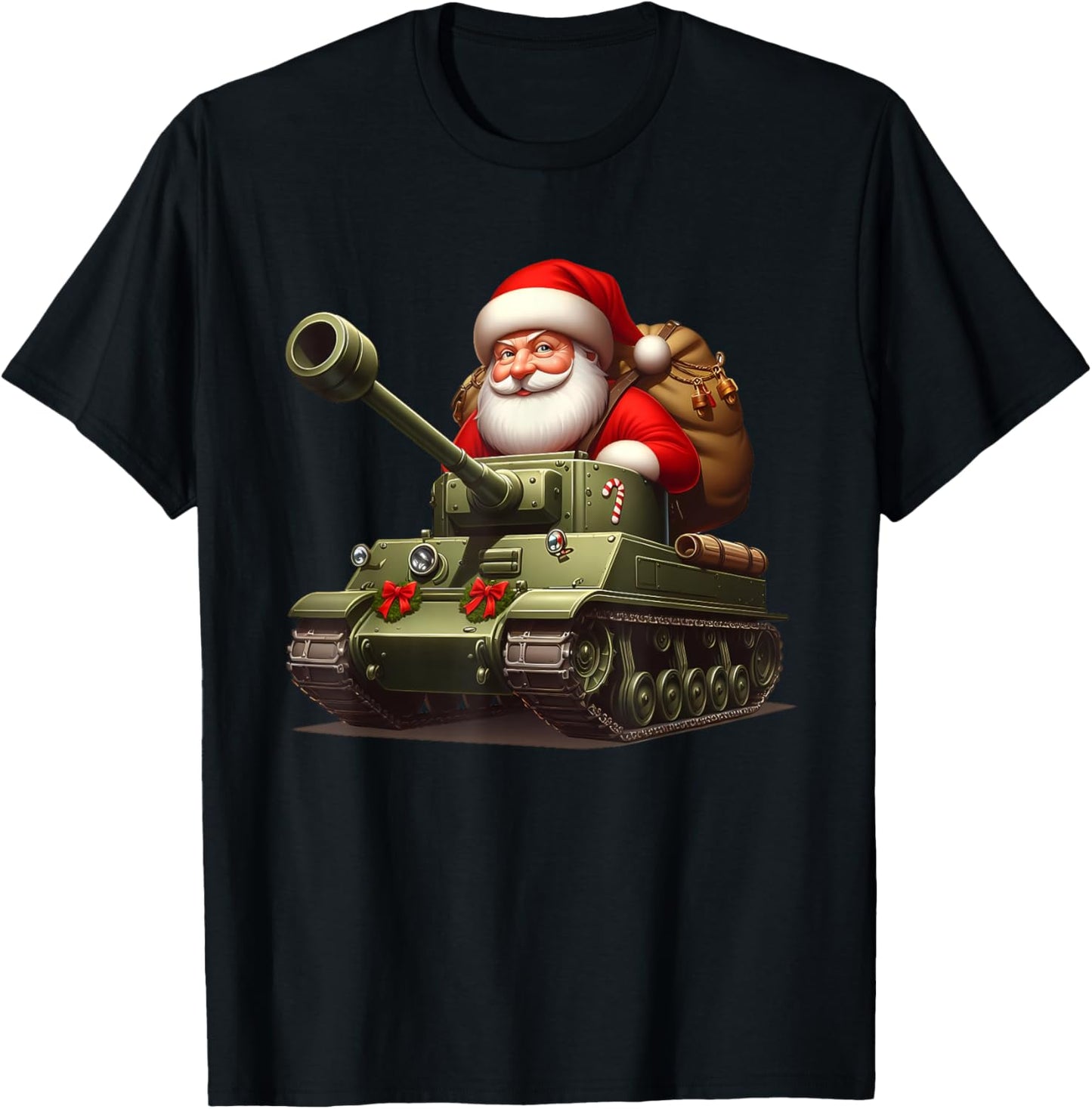 Christmas Santa On A Military Tank, Xmas Tank T-Shirt - T-Shirt | Black