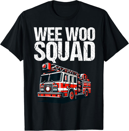 Funny Wee Woo Squad Fire Truck Design for Kids and Adults T-Shirt - T-Shirt | Black