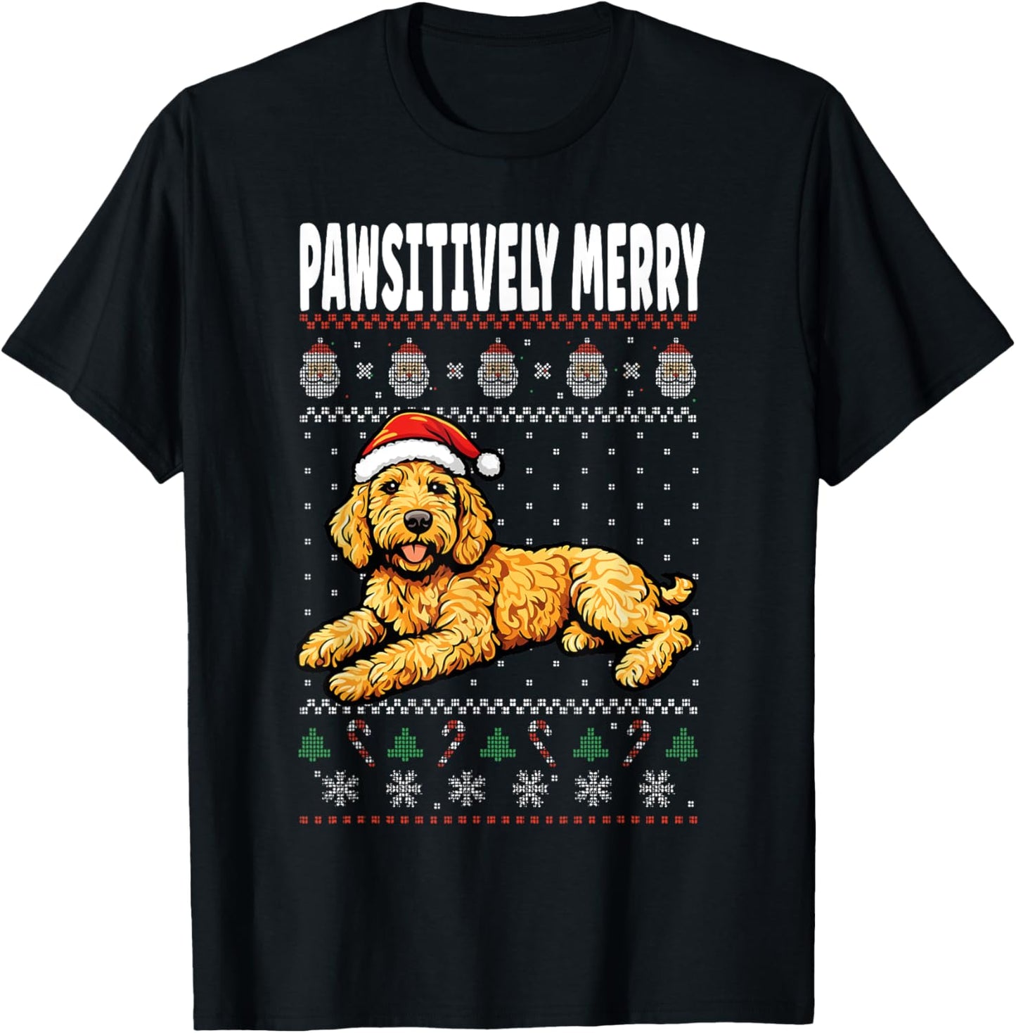 Pawsitively Merry Labradoodle Christmas Dog Pun T-Shirt - T-Shirt | Black