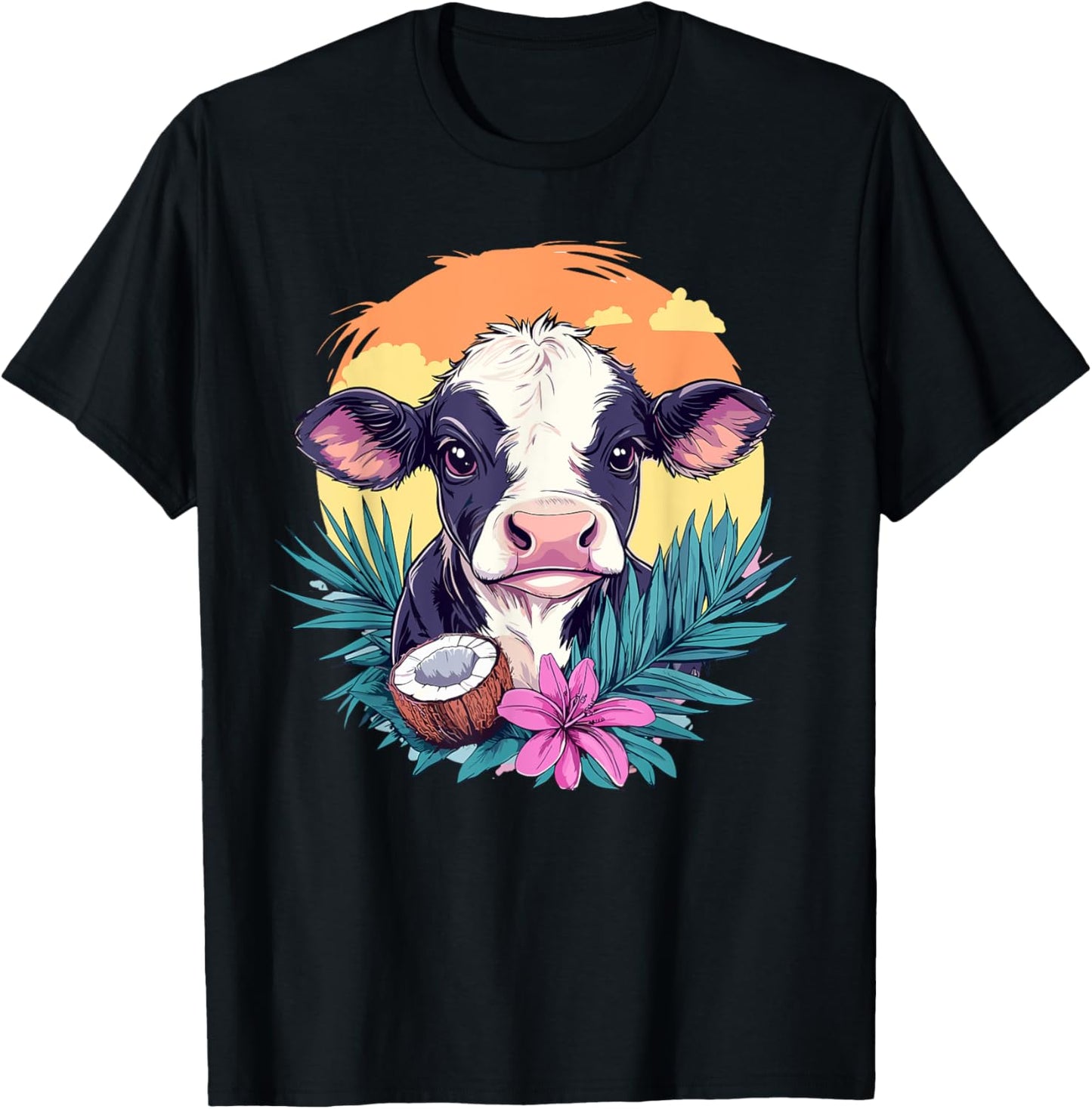 Cow And Coconut Sunset T-Shirt - T-Shirt | Black