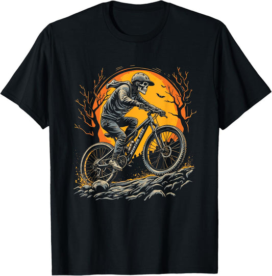 Mountain Bike Skeleton, Mountain Biker Halloween T-Shirt - T-Shirt | Black