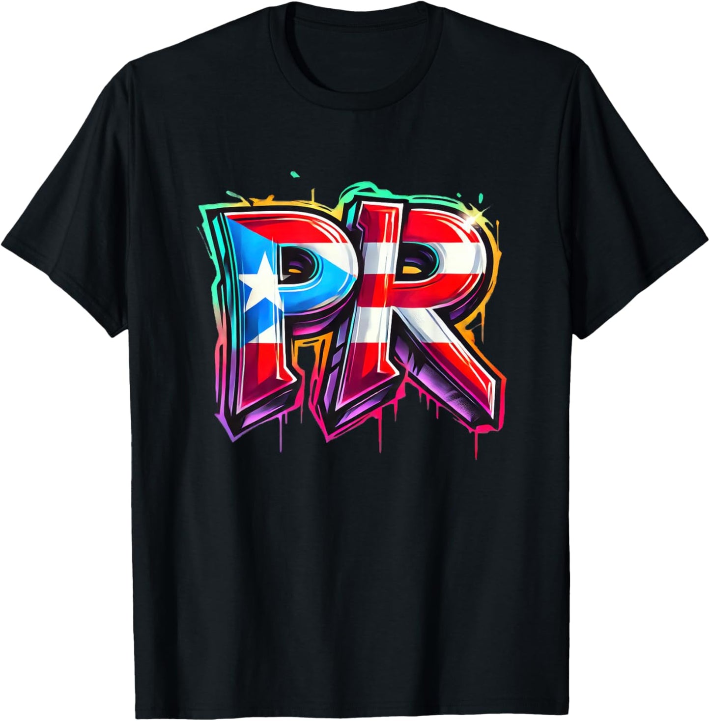PR Graffiti Puerto Rico Flag Spray Paint Street Art Fun Cool T-Shirt - T-Shirt | Black