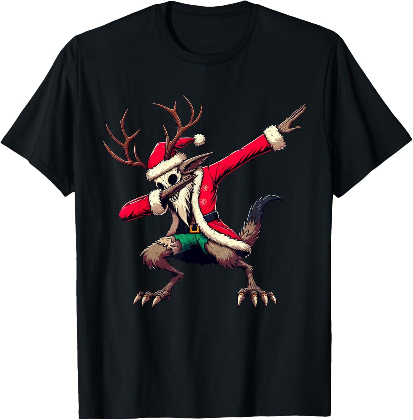 Funny Santa Wendigo Christmas Dabbing Cryptid cryptozoology T-Shirt - T-Shirt | Black