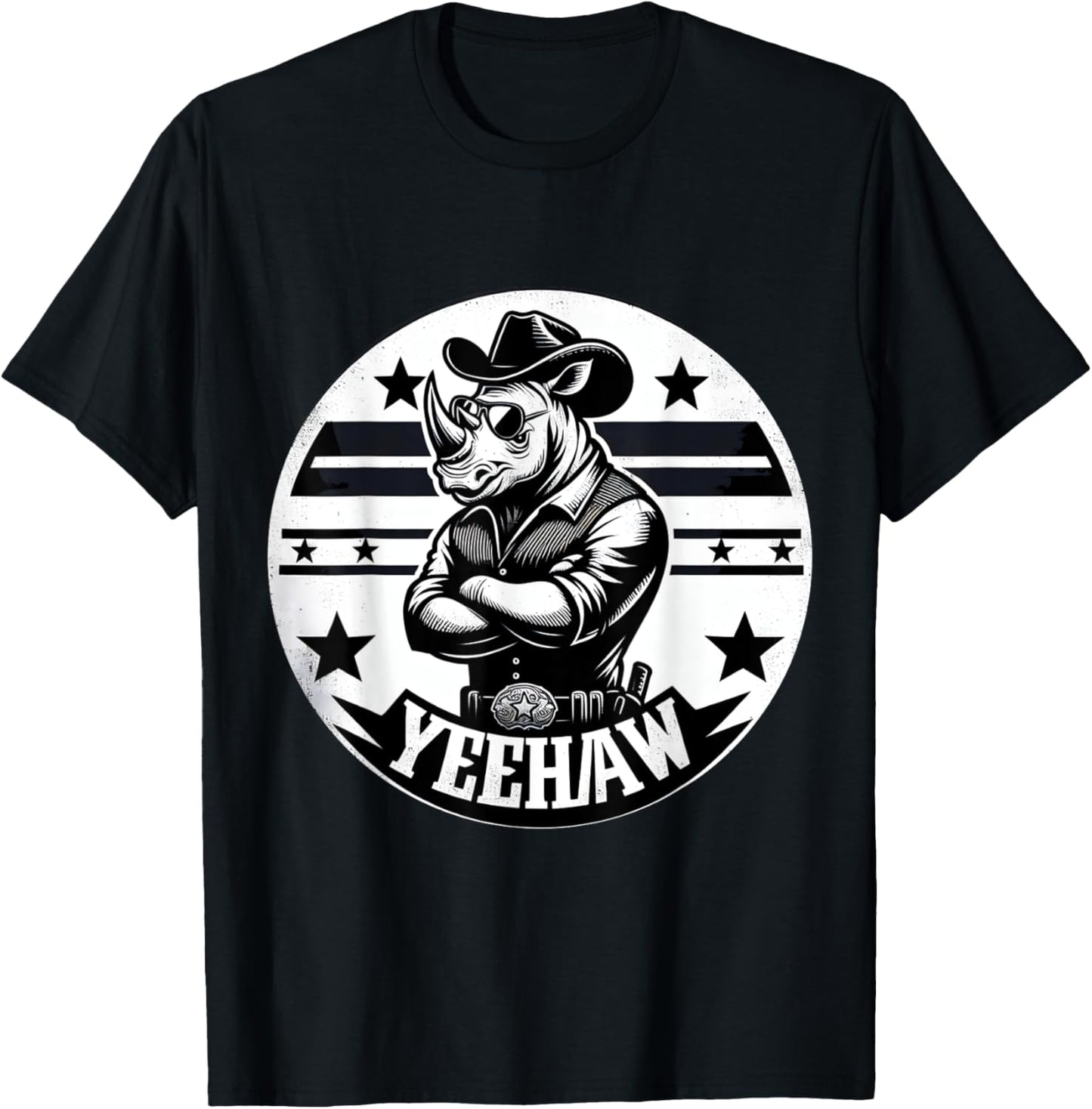 Rhino Yeehaw Cowboy Rhinoceros T-Shirt - T-Shirt | Black