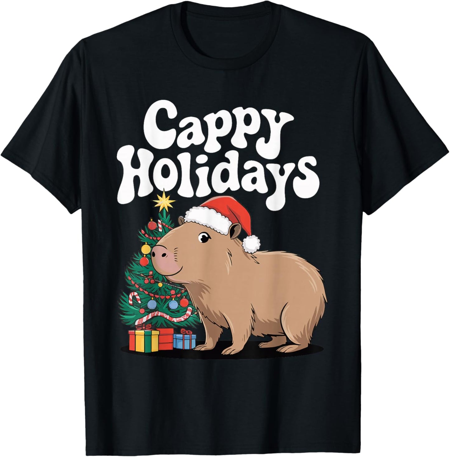 Cappy Holidays Capybara Christmas T-Shirt - T-Shirt | Black