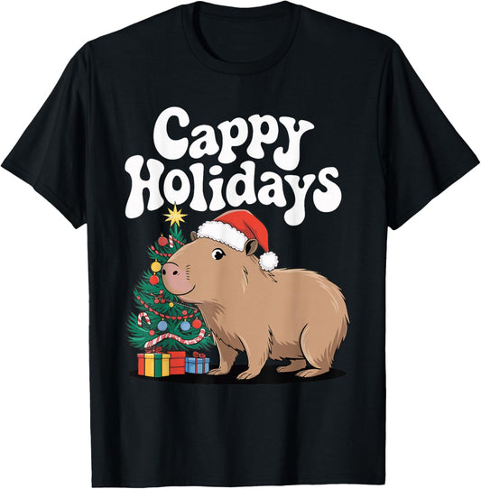 Cappy Holidays Capybara Christmas T-Shirt - T-Shirt | Black