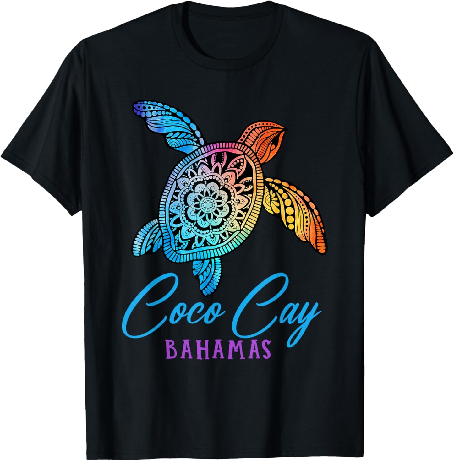 Coco Cay Bahamas Coco Cay Tribal Tie Dye Sea Turtle T-Shirt - T-Shirt | Black
