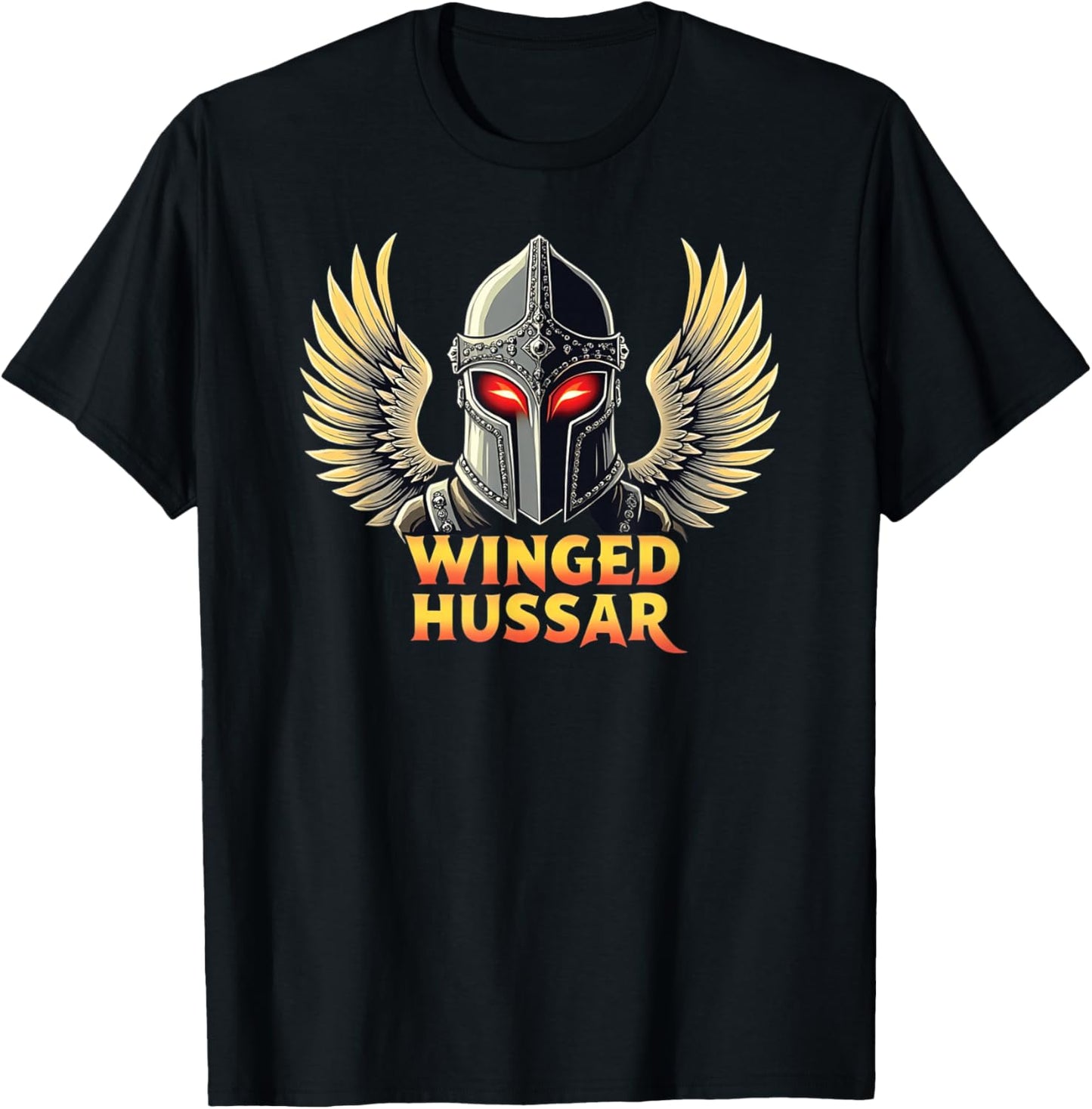 Winged Hussar - Helmet and Wings with Red Glowing Eye Slits T-Shirt - T-Shirt | Black