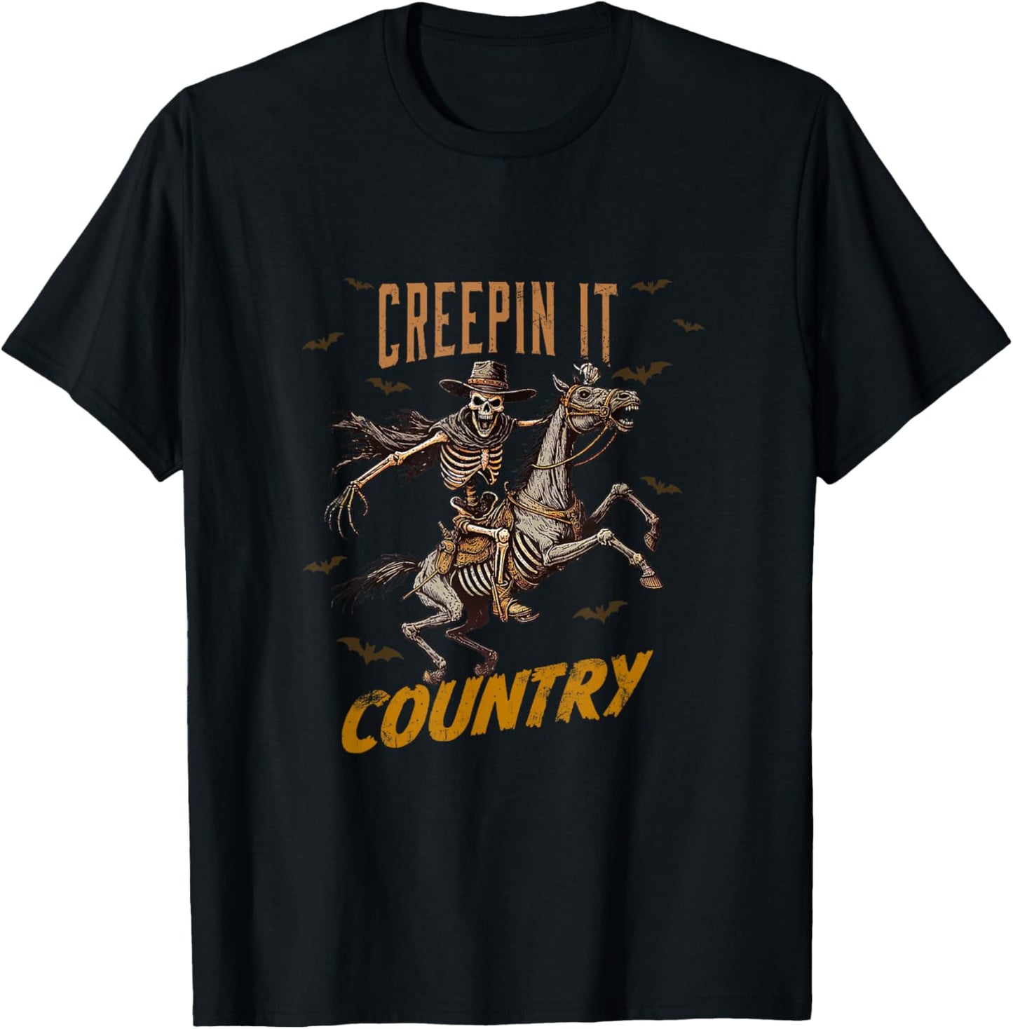 Vintage Western Funny Skeleton Halloween Creepin It Country T-Shirt - T-Shirt | Black
